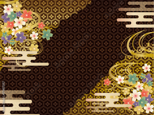 黒と金の和柄の背景素材