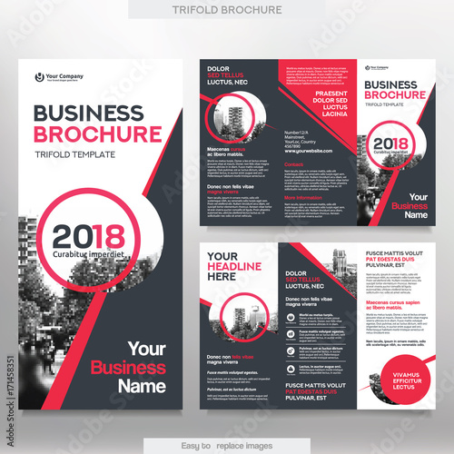 Business Brochure Template in Tri Fold Layout. Corporate Design Leaflet with replacable image.