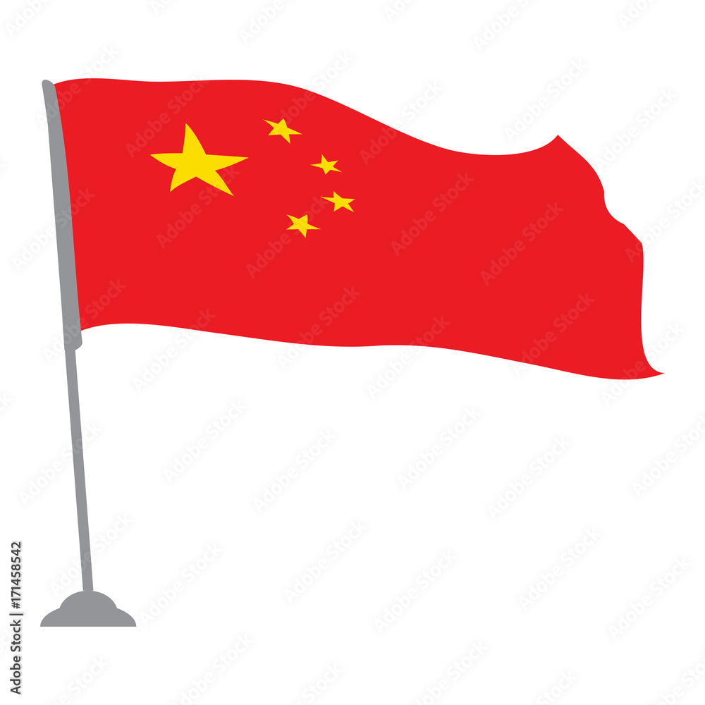 Isolated flag of China on a pole, Vector illustration Isolated flag of China on a pole, Vector illustration