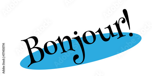 Bonjour rubber stamp. Grunge design with dust scratches. Effects can be easily removed for a clean, crisp look. Color is easily changed.