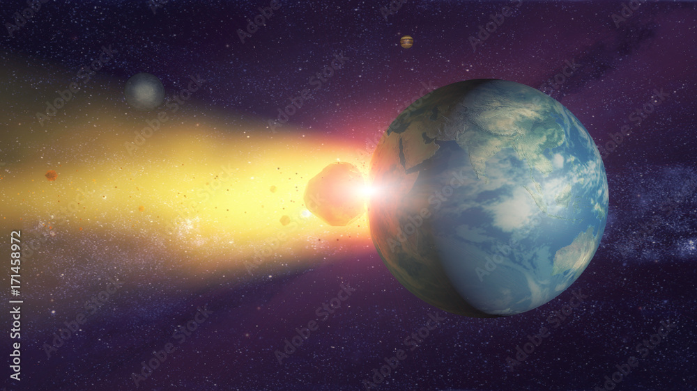 Obraz premium 3d rendering. Meteorite crashing against planet earth