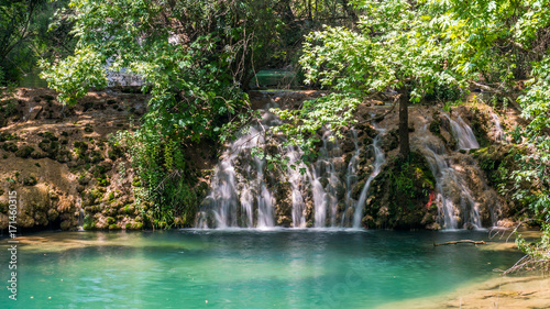 Scenic waterfall in the beautiful green forest. Turkey © khomlyak