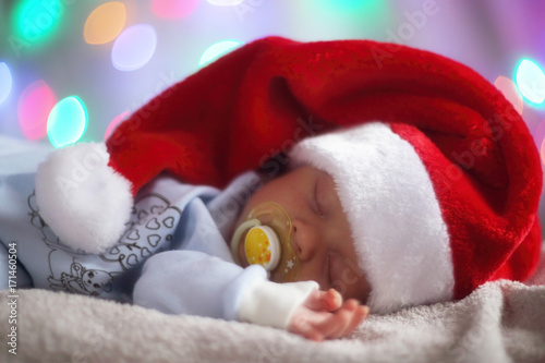 Newborn baby in santa hat