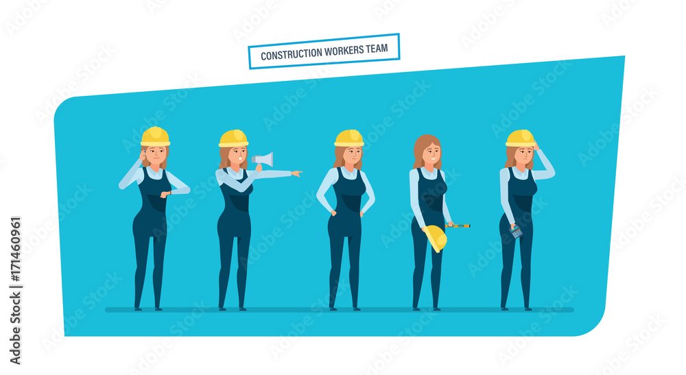 Construction engineers workers team. Work with documents, archives, projects. Construction engineers workers team. Work with documents, archives, projects.