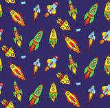Rockets space ships seamless vector pattern