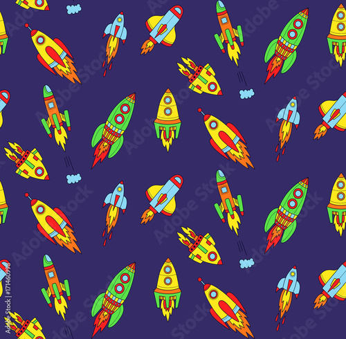 Rockets space ships seamless vector pattern © olizabet