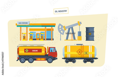Gas station, drilling rig for oil, machine for transportation oil.