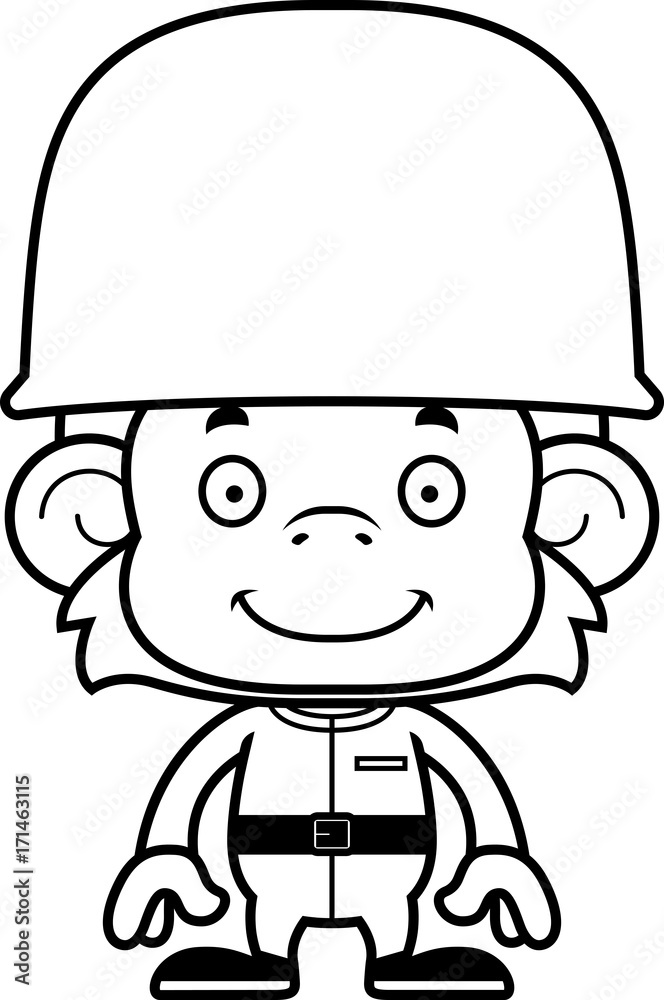 Cartoon Smiling Soldier Monkey
