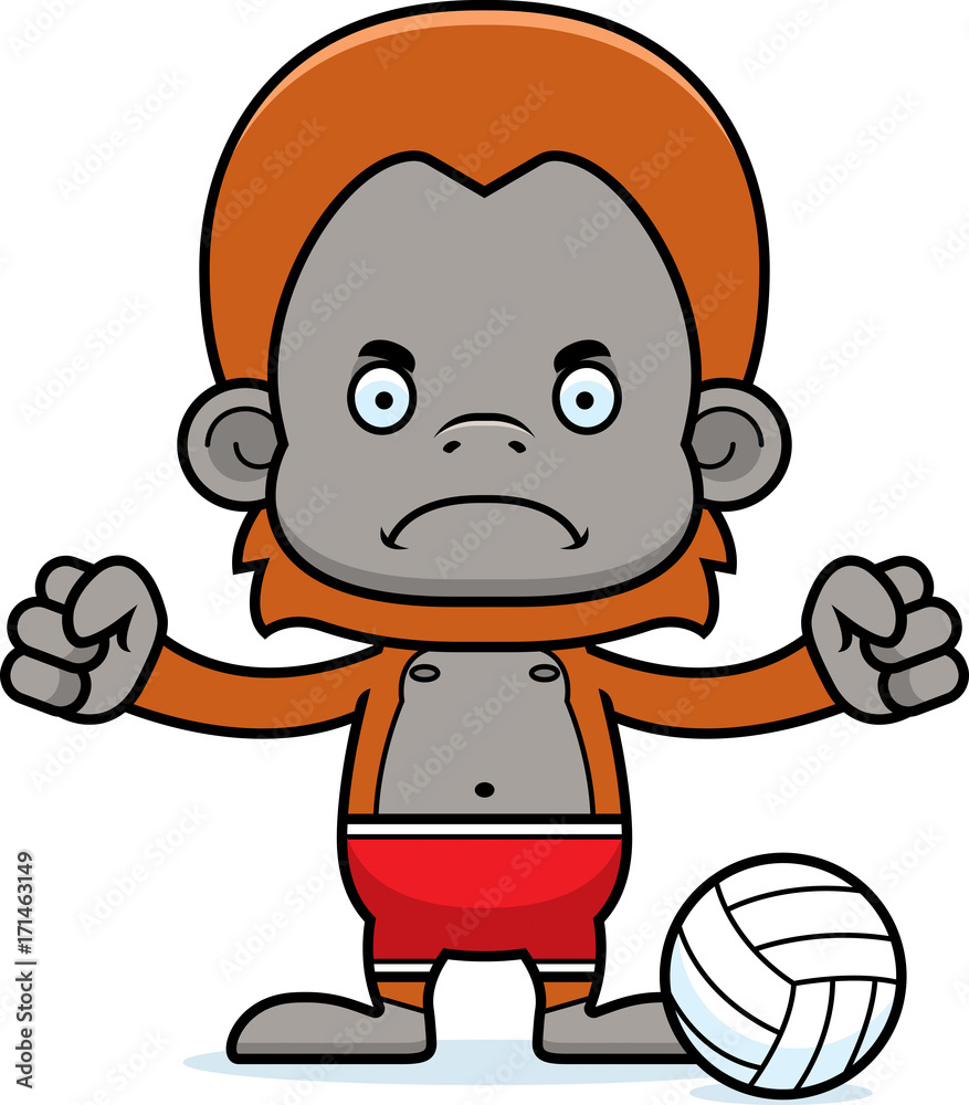 Cartoon Angry Beach Volleyball Player Orangutan Cartoon Angry Beach Volleyball Player Orangutan