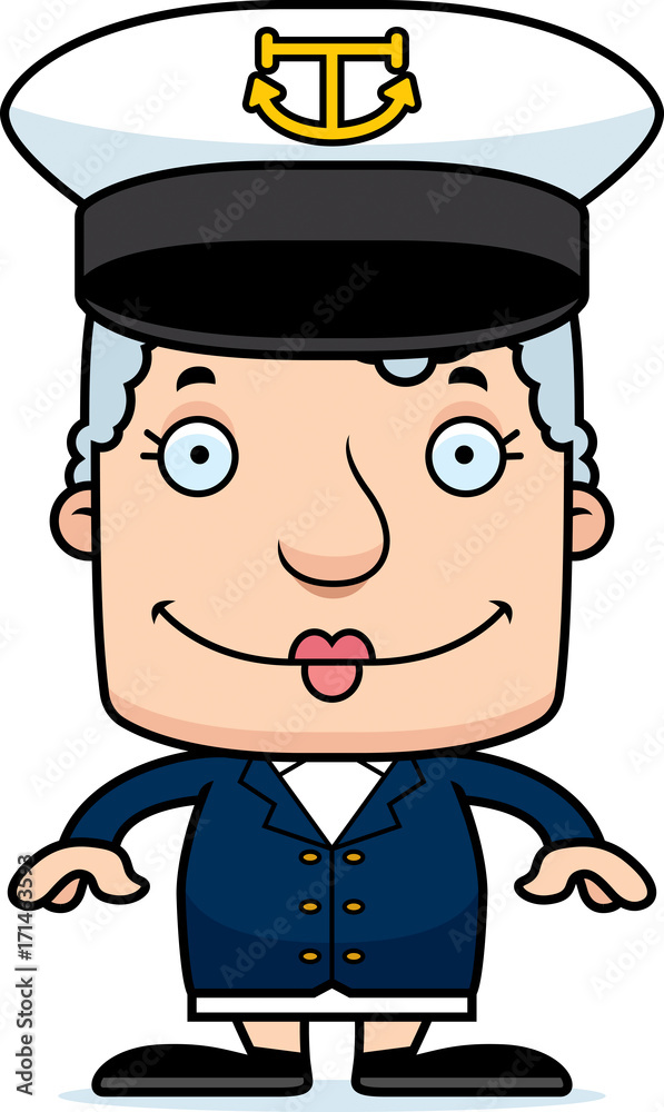Cartoon Smiling Boat Captain Woman Cartoon Smiling Boat Captain Woman
