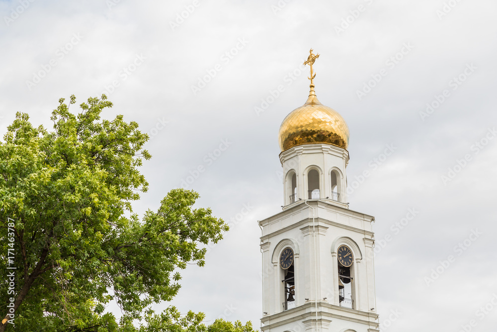 The Orthodox Church in the background. The City Of Samara, Russia. The Iversky monastery