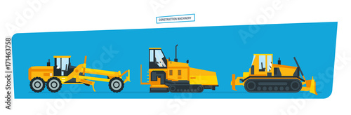 Construction machines, trucks, vehicles for transportation, asphalt.