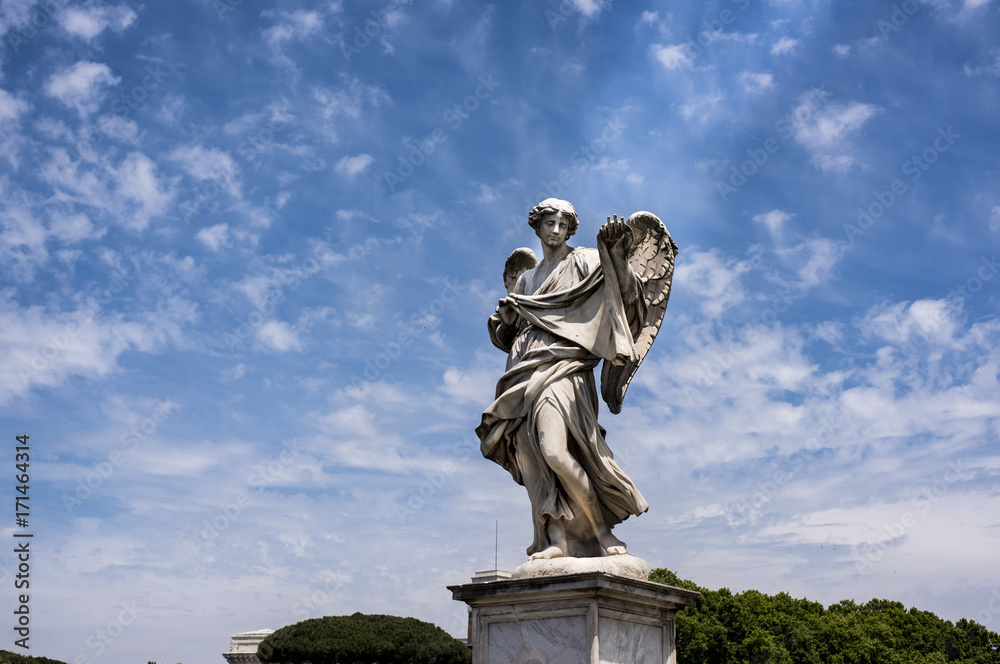 Statue of the angel of Castel Sant'Angelo on a summer day, Rome