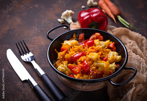 Stew vegetable in pan photo