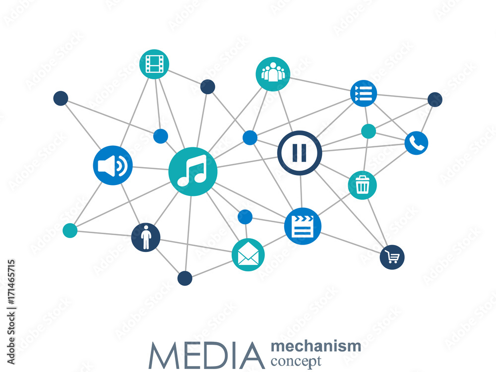 Media mechanism concept. Growth abstract background with integrated meta balls, integrated icon for digital, strategy, internet, network, connect, communicate, technology, global concepts Media mechanism concept. Growth abstract background with integrated meta balls, integrated icon for digital, strategy, internet, network, connect, communicate, technology, global concepts