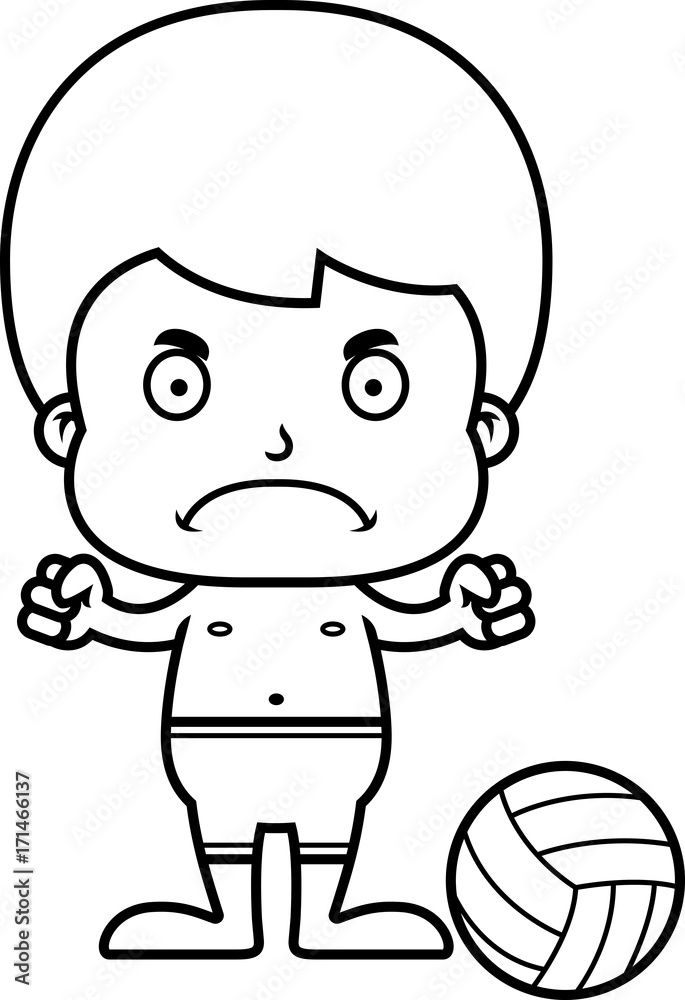 Cartoon Angry Beach Volleyball Player Boy