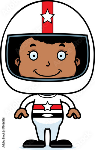 Cartoon Smiling Race Car Driver Girl