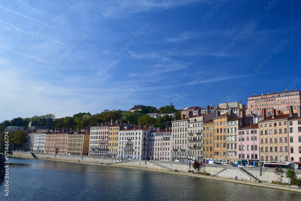 Landscape of Lyon, with stone river, France