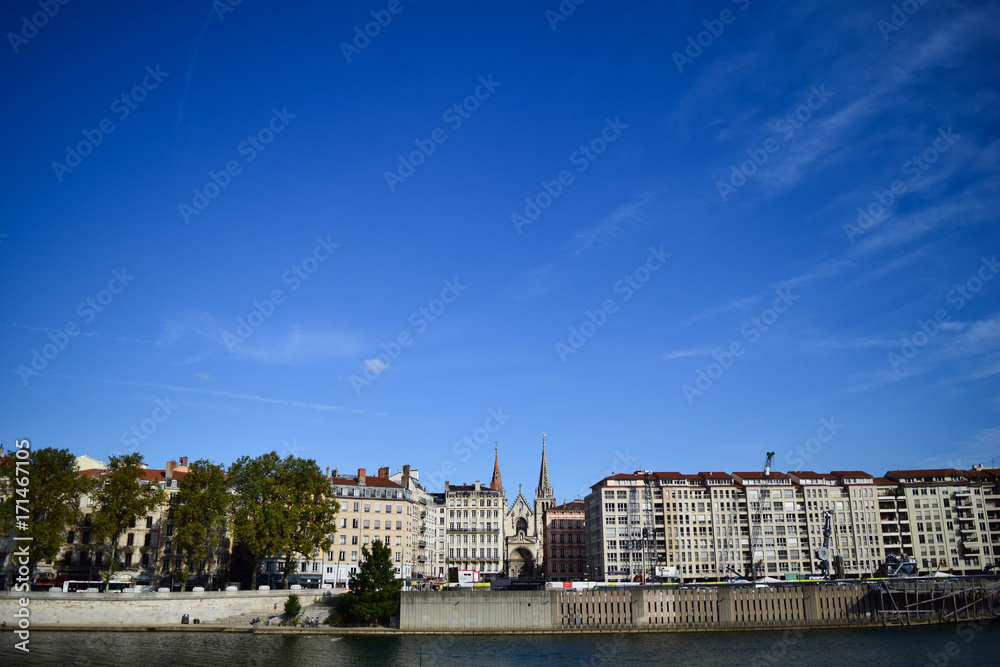 Landscape of Lyon, with stone river, France