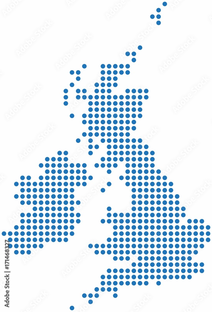 Obraz premium Blue circle shape United Kingdom map on white background. Vector illustration.