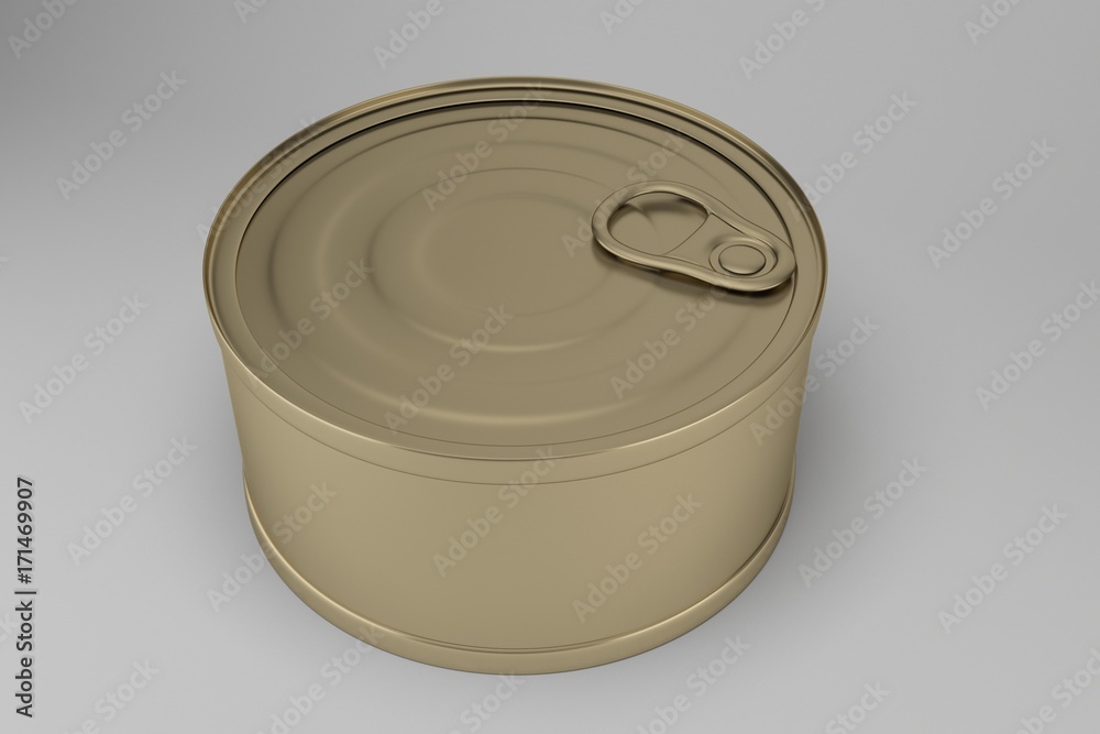 3d rendering metal can for preserve isolated on white mock up