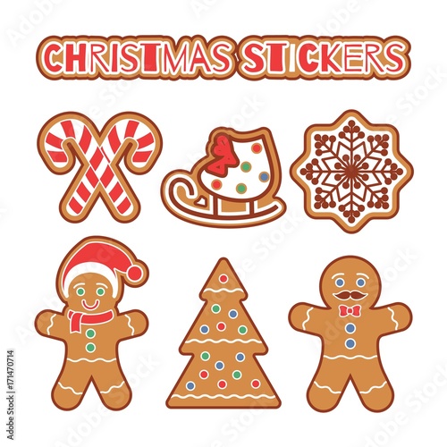 Christmas Gingerbread cookies stickers set