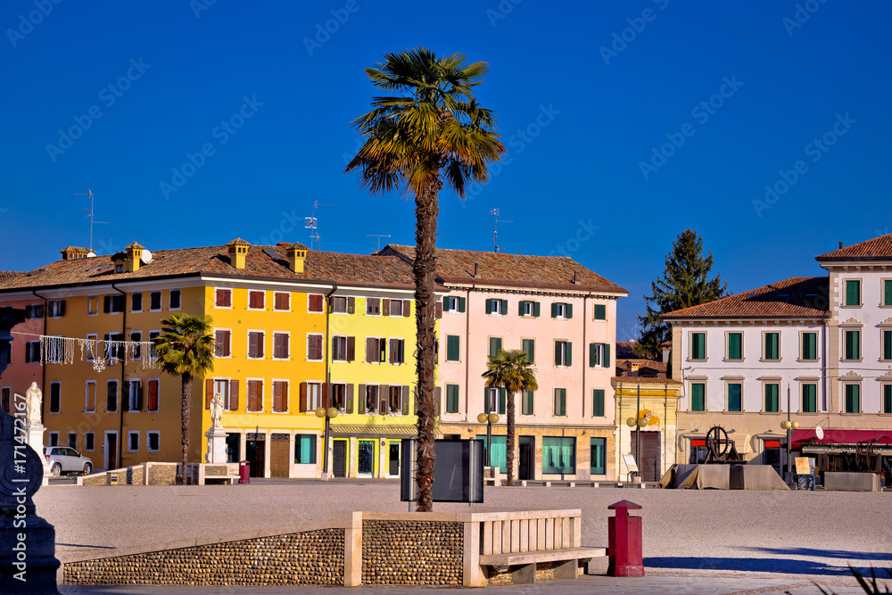 Central square in town of Palmanova colorful architecture view