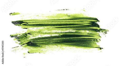 Green grunge brush strokes oil paint isolated on white background