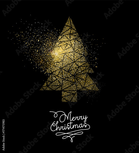 Christmas gold glitter pine tree decoration card