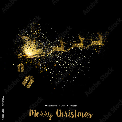 Christmas gold glitter santa claus holiday card