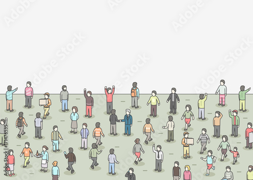 Large group of Isometric people.