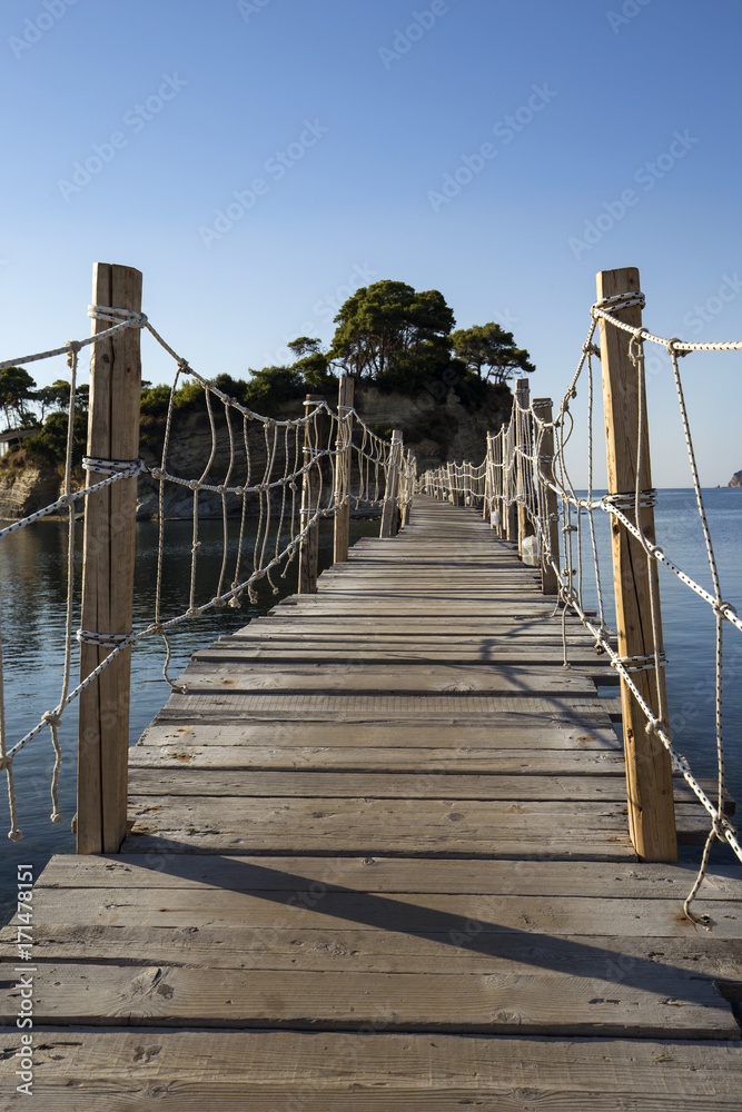 Wooden bridge to Cameo island in Zakynthos