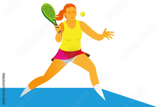 Young red-haired girl takes the ball in the match Padel tennis