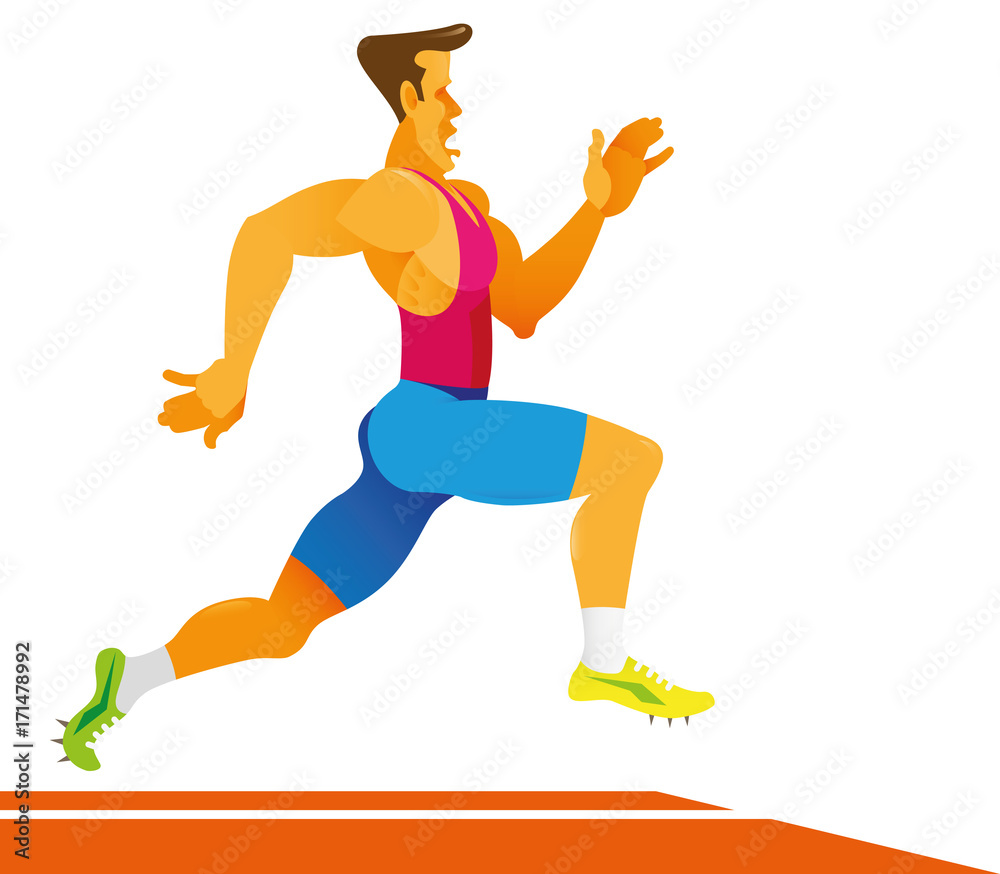 Cartoon character. Strong and tall muscular male is sprinter rapidly running  along the stadium track Stock Vector | Adobe Stock