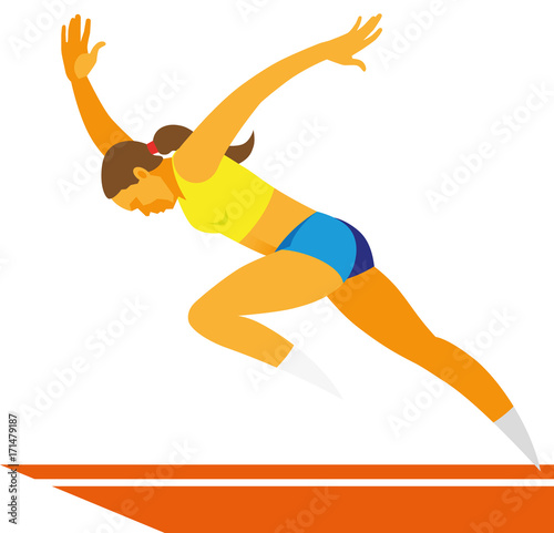 A young woman is a runner on sprint distances on a treadmill