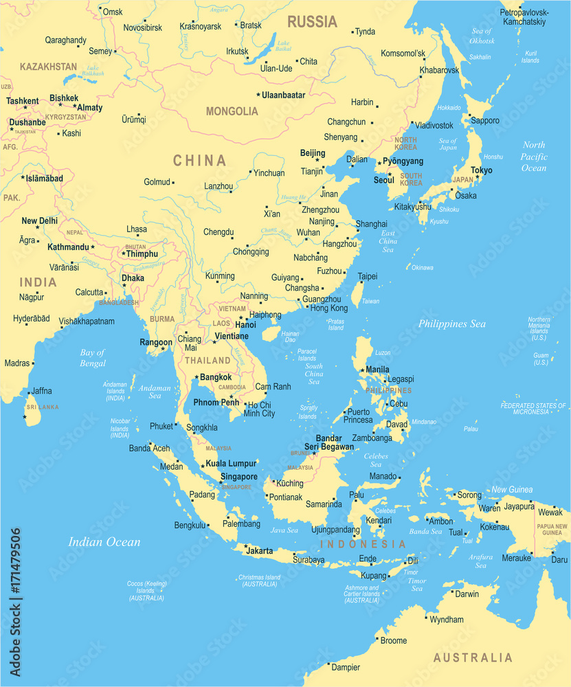 East Asia Map - Vector Illustration
