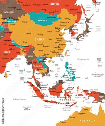 East Asia Map - Vector Illustration