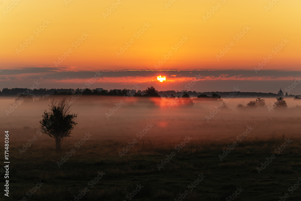 Beautiful sunrise fog