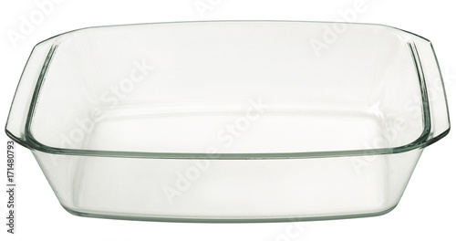 Large Oblong Rectangular Glass Baking Pan Isolated On White Background