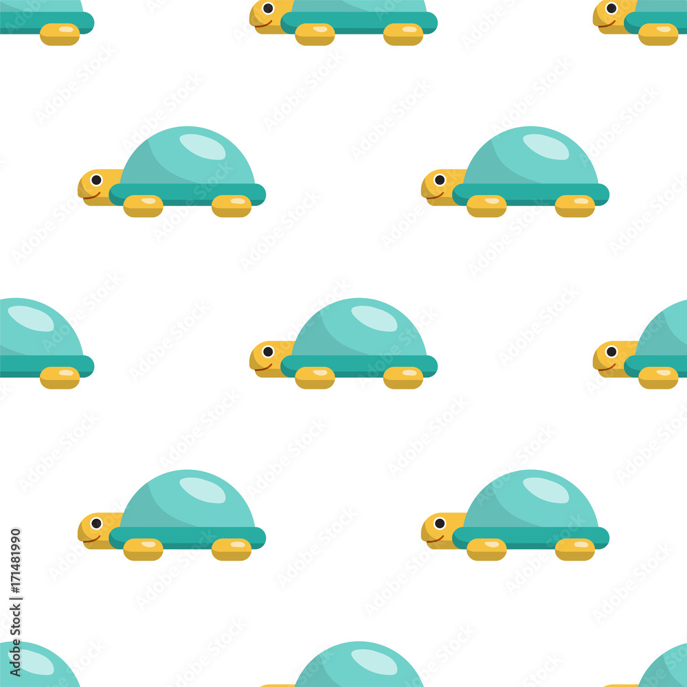 Vector seamless pattern on which are painted the turtle. Childrens cartoon pattern toy turtle isolated on white background