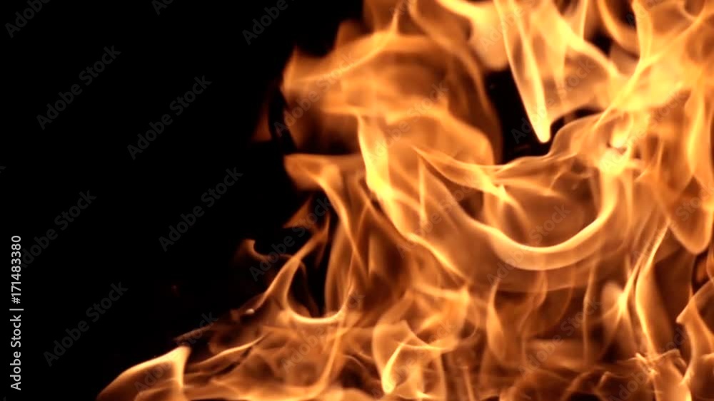 Flames of fire on black background in slow motion Flames of fire on black background in slow motion