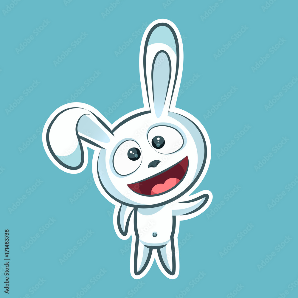 Sticker emoji emoticon, emotion, hi, hello, waving his hand in greeting  vector illustration character sweet, cute white rabbit, bunny, hare, coney,  cony, lapin for happy Easter Stock Vector | Adobe Stock