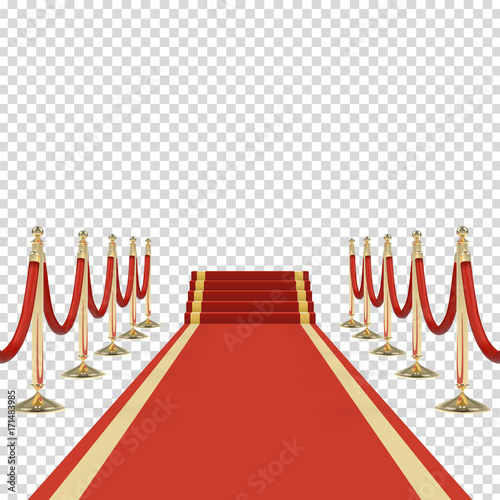 Red carpet with red ropes on golden stanchions