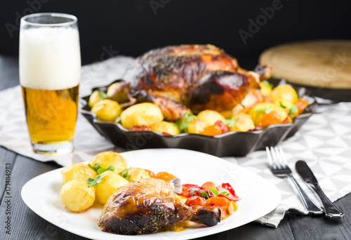 roast chicken with potatoes and beer