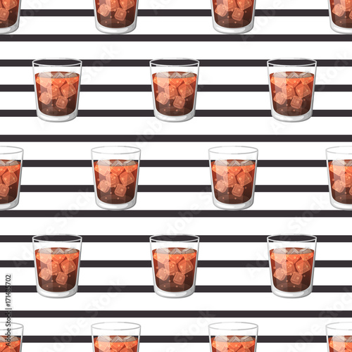 Cola drink in a glass cup with ice with sticks Vector Illustration. Aerated drink sweet symbol icon Glass Pattern, background, wallpaper wrapper for your projects
