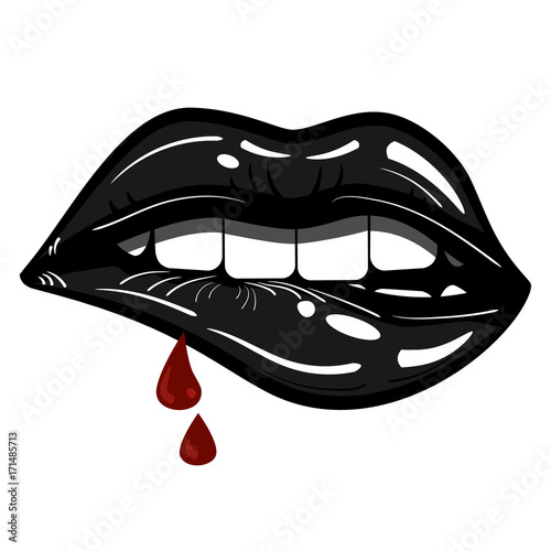 Sexy Black Lips Passionate Biting with Blood - Evil, Seduction