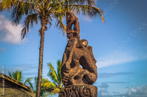 Hanga Roa, Easter Island - July 13 2017: Rapa Nui statue in Hanga Roa airport photo