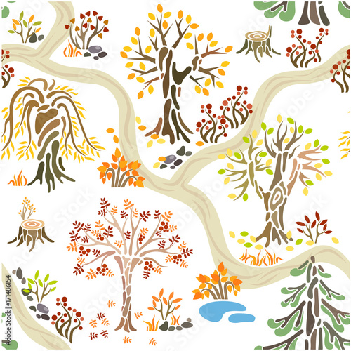 Seamless hand-drawn autumn nature pattern
