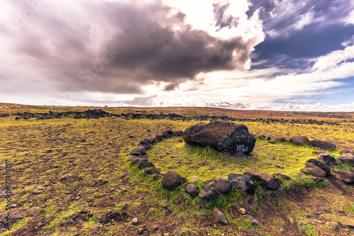 Ahu Akahanga, Easter Island - July 10, 2017: Landscape of Ahu Akahanga photo
