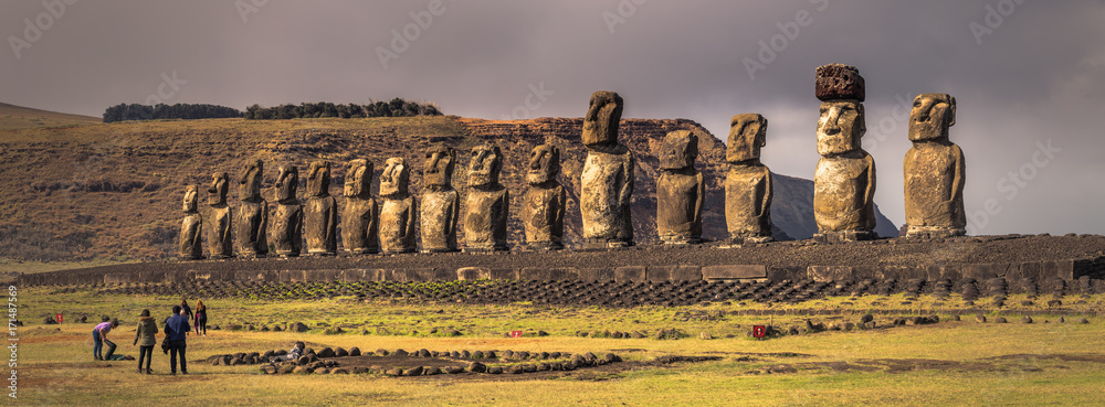 Fototapeta Ahu Tongariki, Easter Island - July 10, 2017: Moai altar of Tongariki, Easter Island